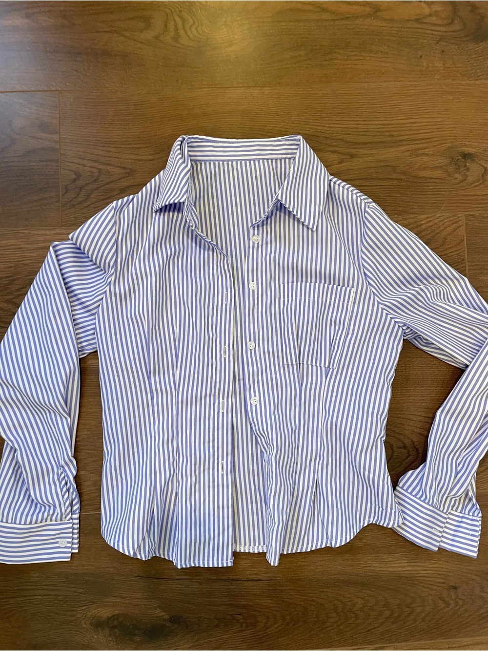 NWOT Blue and White Striped Button-Up Shirt